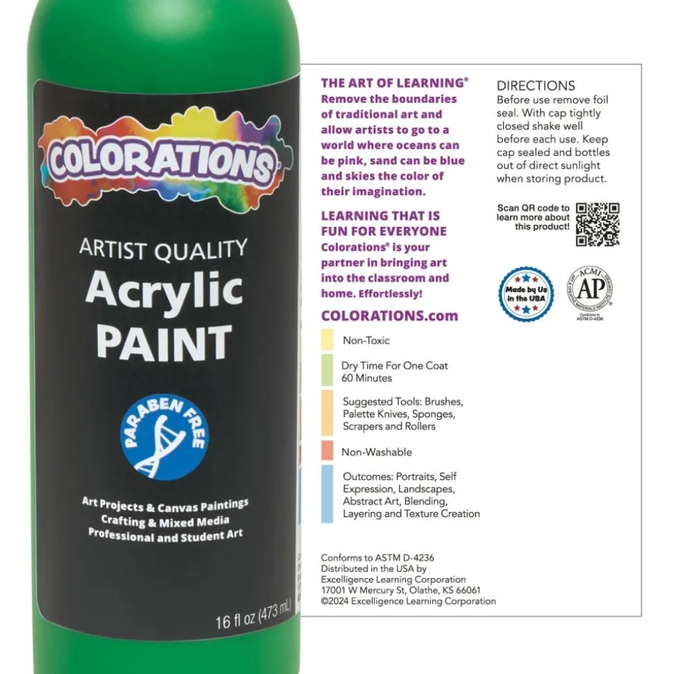 Colorations® Paraben-Free Rainbow Acrylic Paint Set- 6 Colors