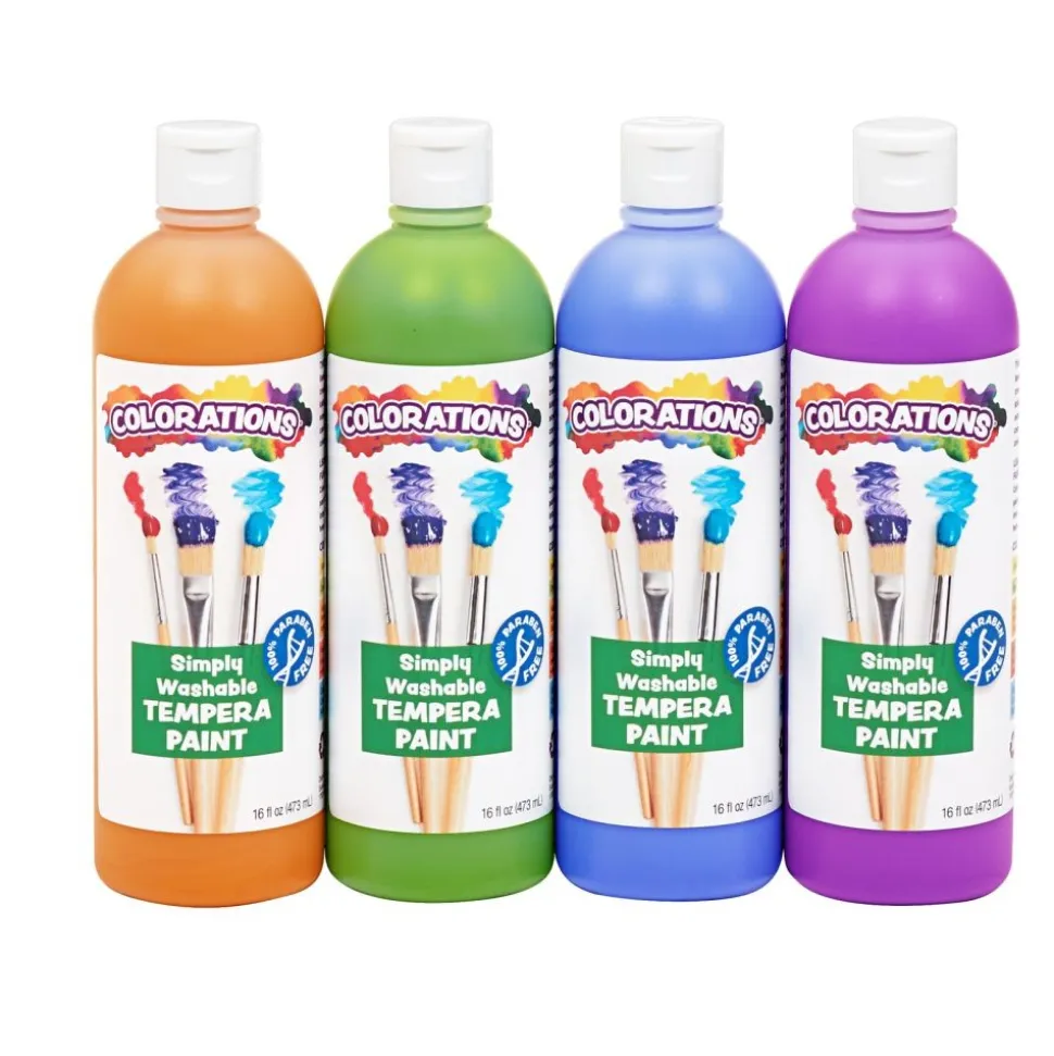 Colorations® Paraben-Free Simply Washable Tempera Paints, Cool Colors, 16 oz. - Set of 4