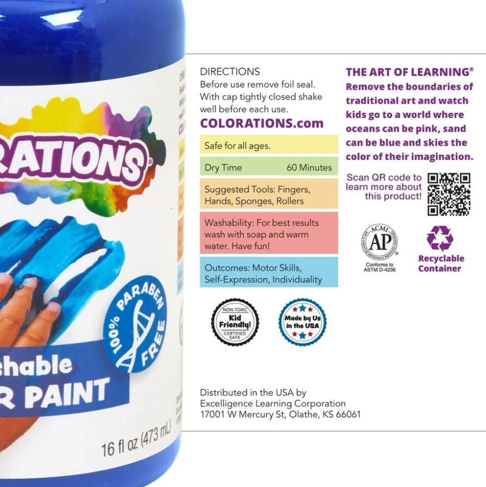 Colorations® Paraben-Free Washable Fingerpaint, 4 Colors, 16 fl oz each