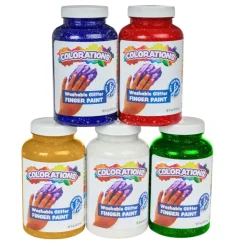 Colorations® Paraben-Free Washable Glitter Finger Paint, Set of 5 - 16 oz.