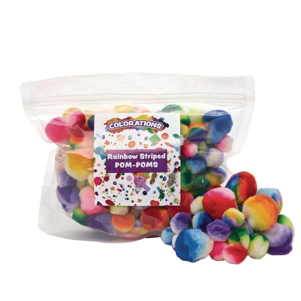 Colorations® Rainbow Striped Pom-Poms - 180 Pieces