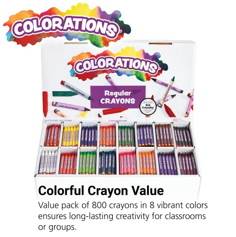 Colorations® Regular Crayons - 8 Colors, Value Pack -Set of 800