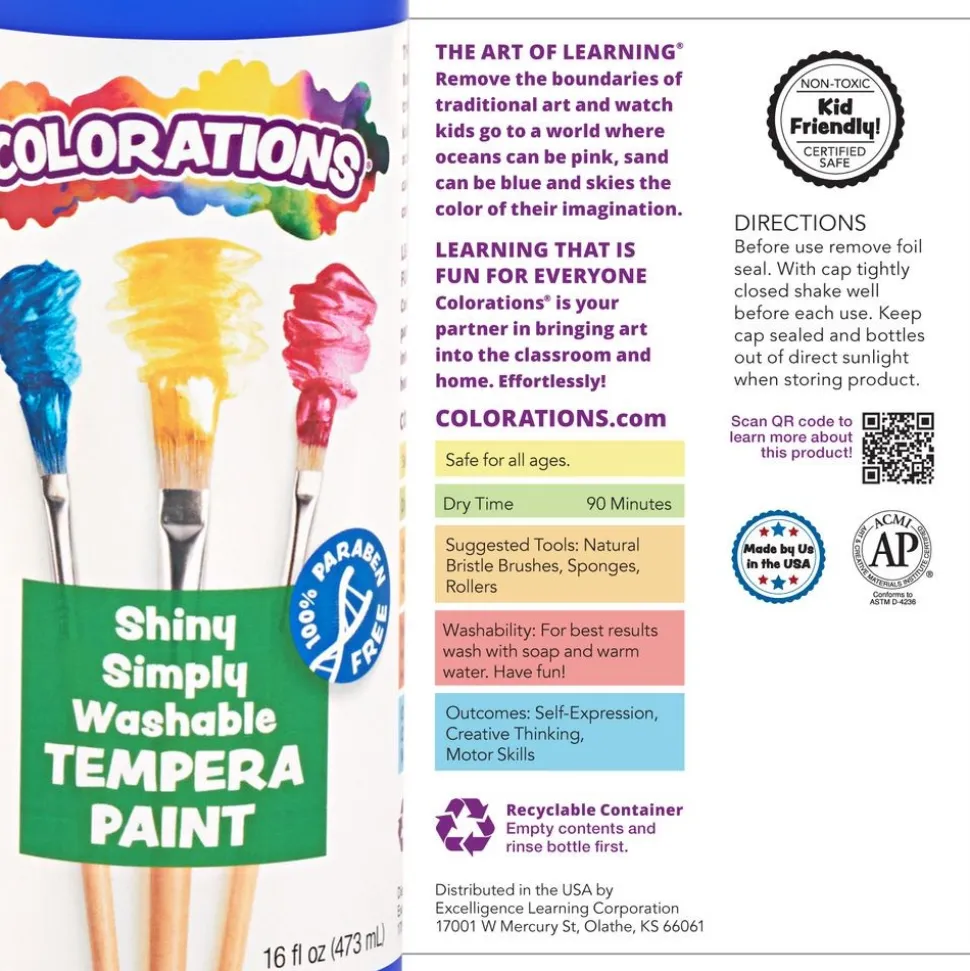 Colorations® Simply Shiny Washable Tempera, 16 oz. - Set of All 8