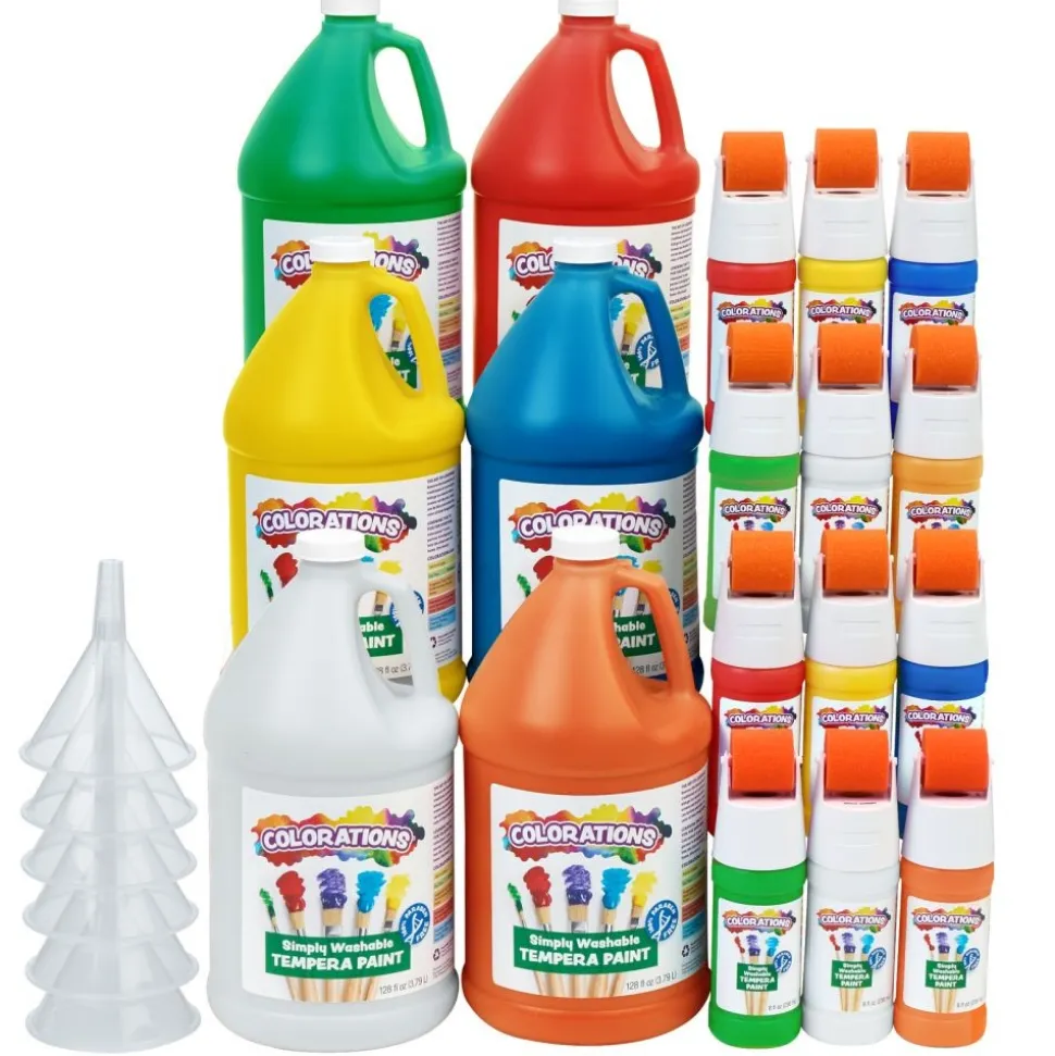 Colorations® Simply Washable Tempera Paint Gallon & Roll Set - 6 Colors