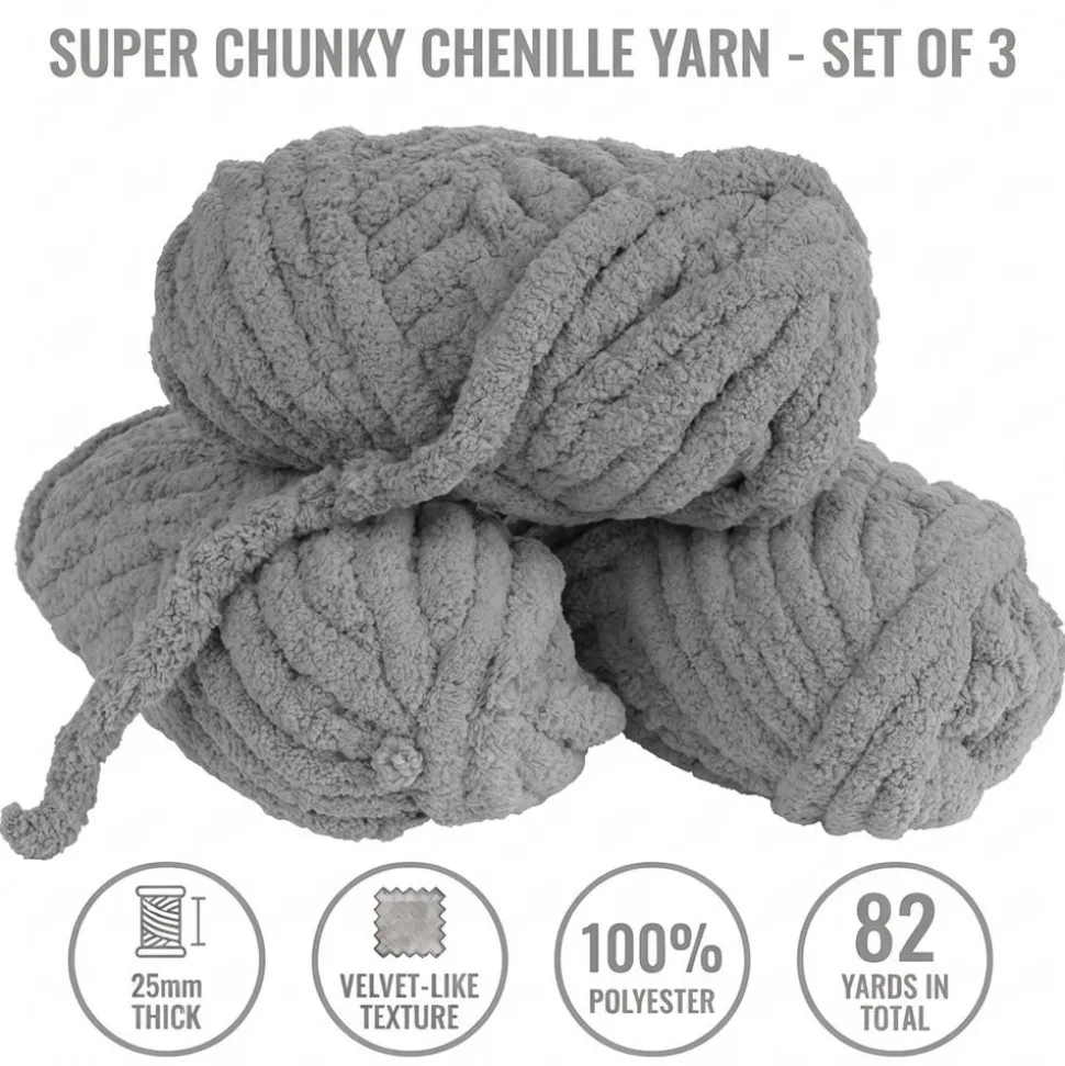 Colorations® Super Chunky Chenille Yarn, Warm Gray - Set of 3