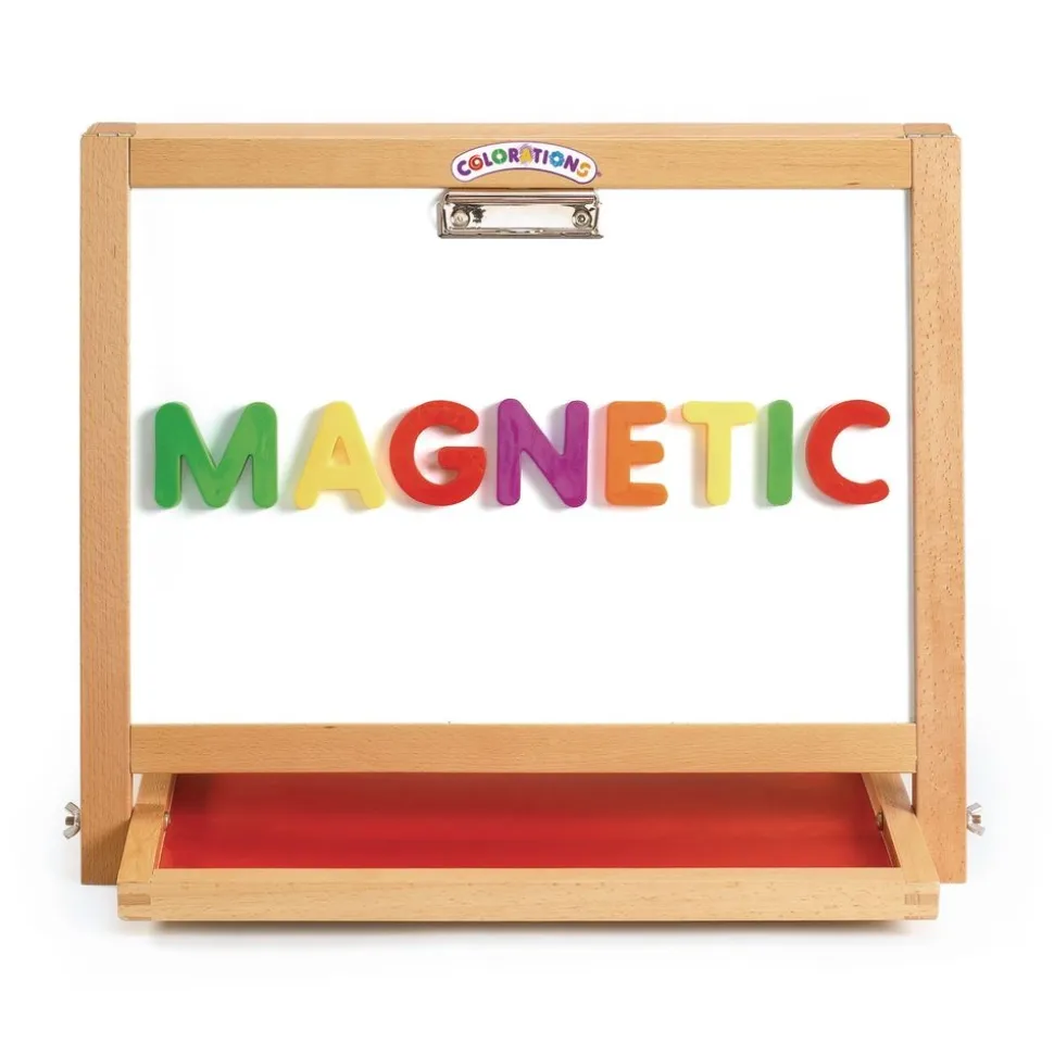 Colorations® Tabletop Easel featuring magnetic dry erase board, chalkboard and clips to hold paper