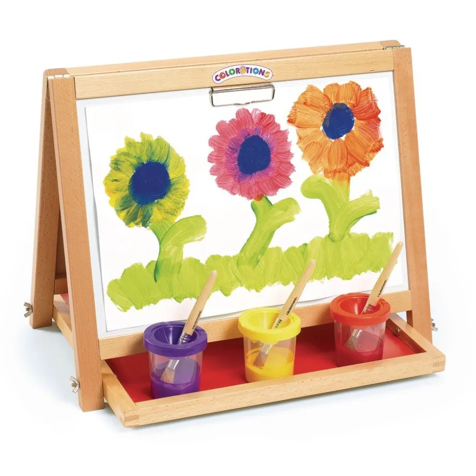 Colorations® Tabletop Easel featuring magnetic dry erase board, chalkboard and clips to hold paper