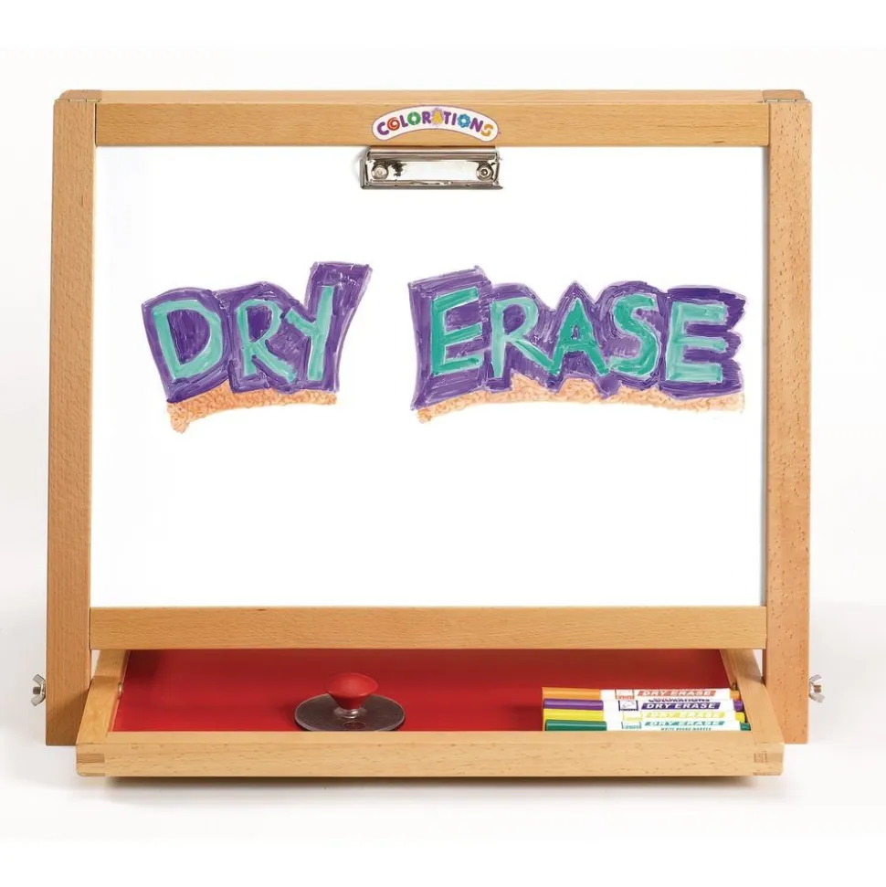 Colorations® Tabletop Easel featuring magnetic dry erase board, chalkboard and clips to hold paper