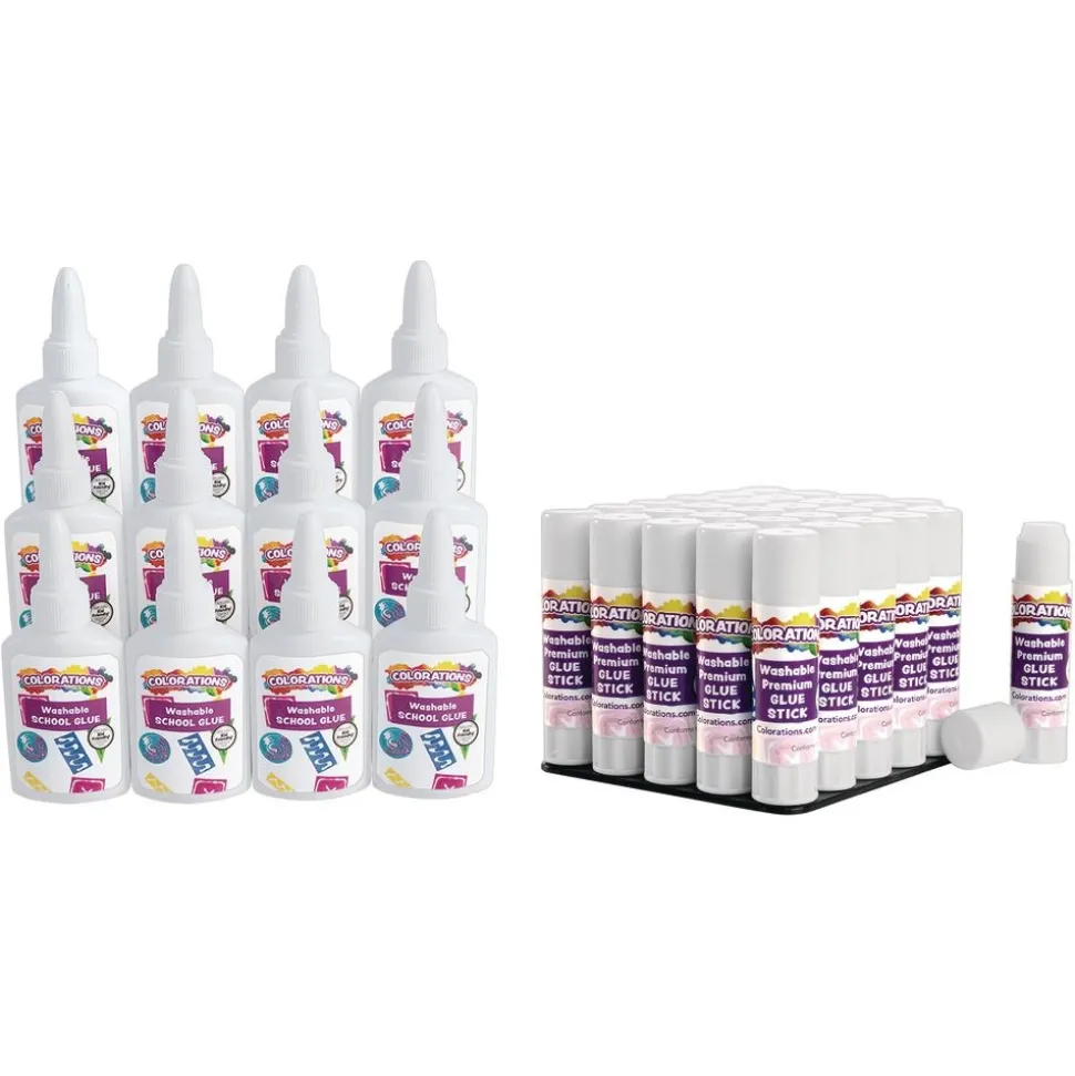 Colorations® Washable Premium White Glue Sticks and School Glue Kit - Set of 42