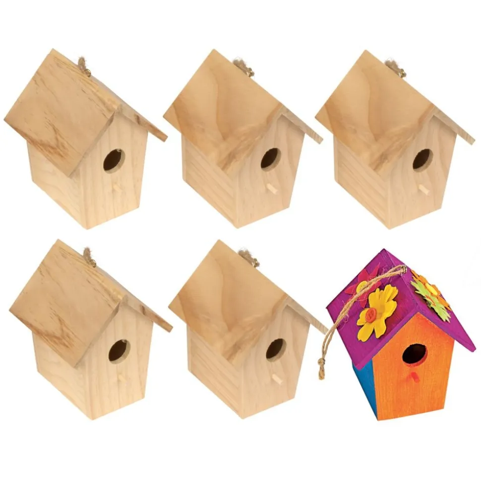 Colorations® Wooden Birdhouses - Set of 6