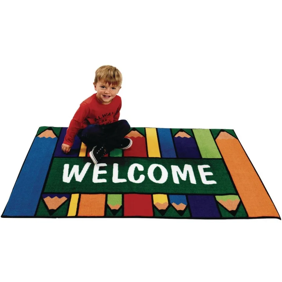Colorful Pencils Welcome 3' x 4'6" Rectangle Kids Value Carpet
