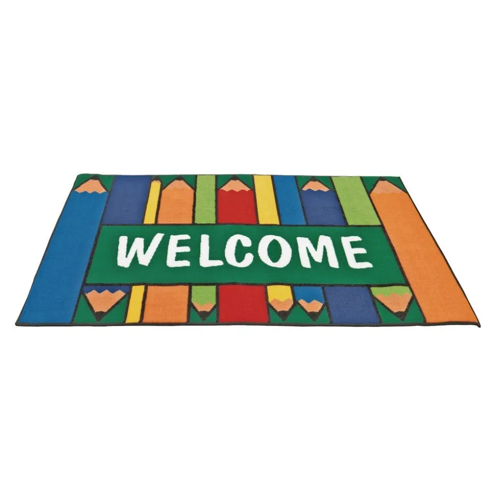 Colorful Pencils Welcome 3' x 4'6" Rectangle Kids Value Carpet