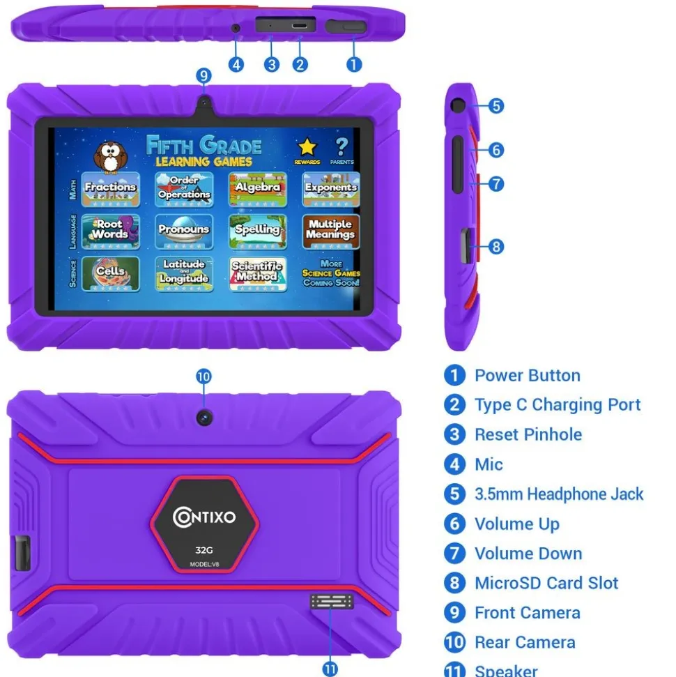 Contixo 7" Android Kids Tablet - Purple