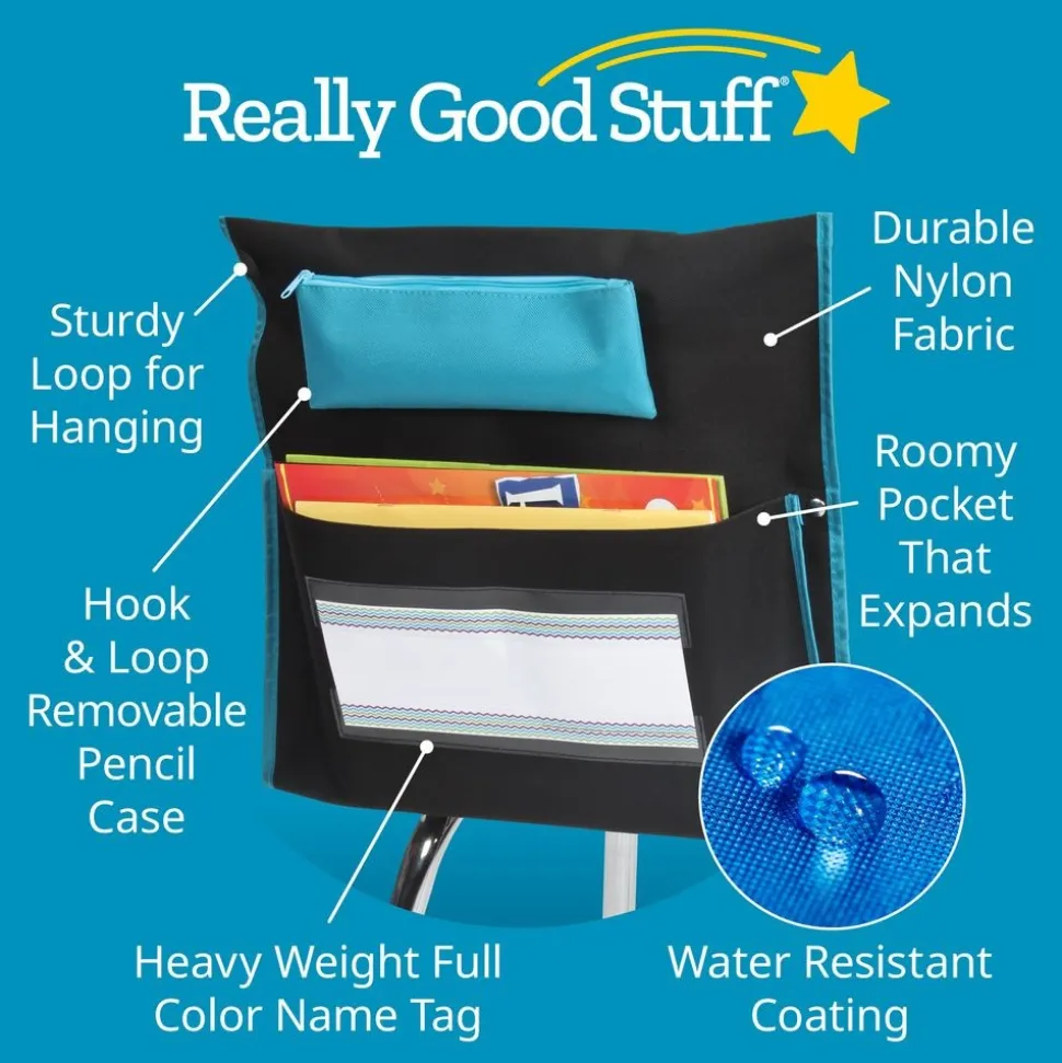 Deluxe Chair Pockets with Pencil Case - 36 Pack - Black/Turquoise