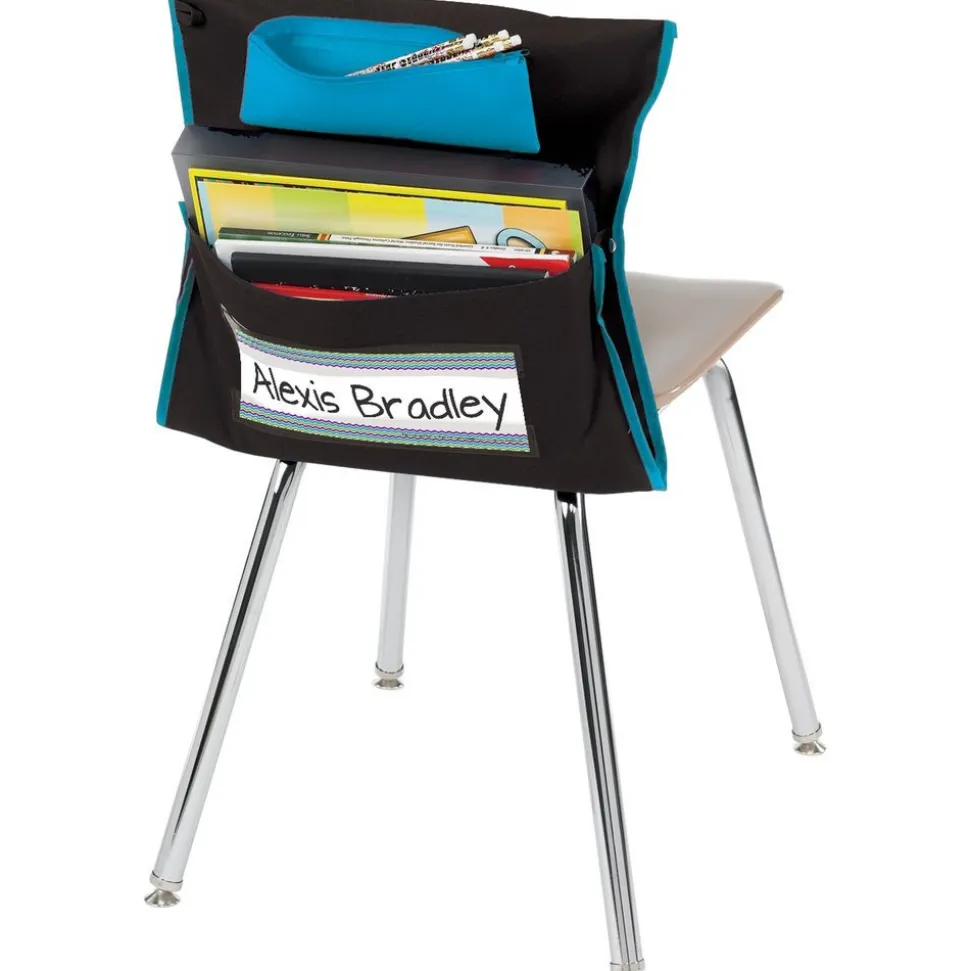Deluxe Chair Pockets with Pencil Case - 36 Pack - Black/Turquoise