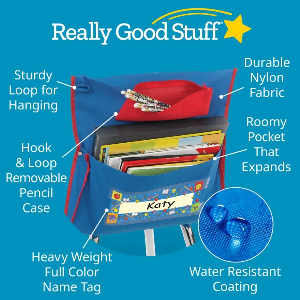 Deluxe Chair Pockets with Pencil Case - 6 Pack - Blue/Red