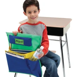 Deluxe Multi-Pocket Chair Pockets with Pencil Case and Water Bottle Holder - 150 Pack - Green/Blue