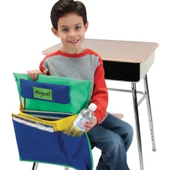 Deluxe Multi-Pocket Chair Pockets with Pencil Case and Water Bottle Holder - 6 Pack - Green/Blue