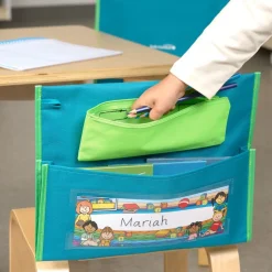 Early Childhood Deluxe Chair Pockets with Pencil Case- 6 Pack - Turquoise/Lime