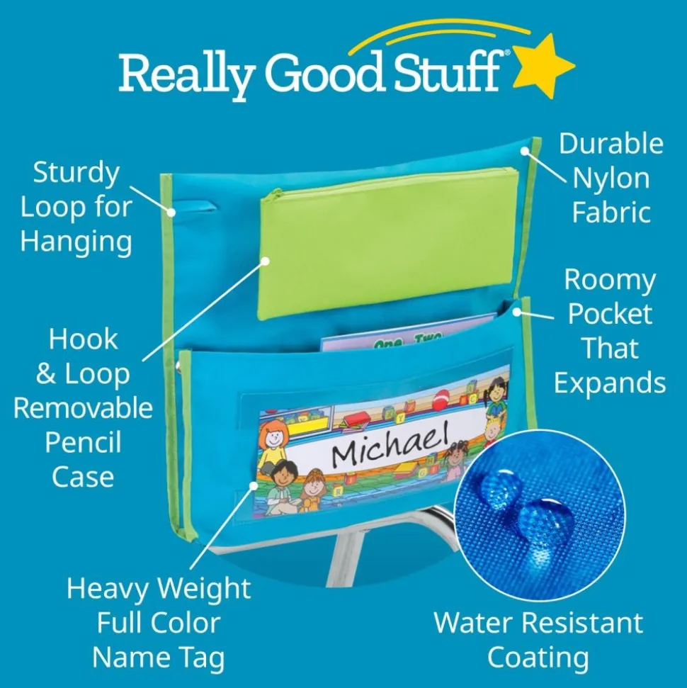 Early Childhood Deluxe Chair Pockets with Pencil Case- 6 Pack - Turquoise/Lime