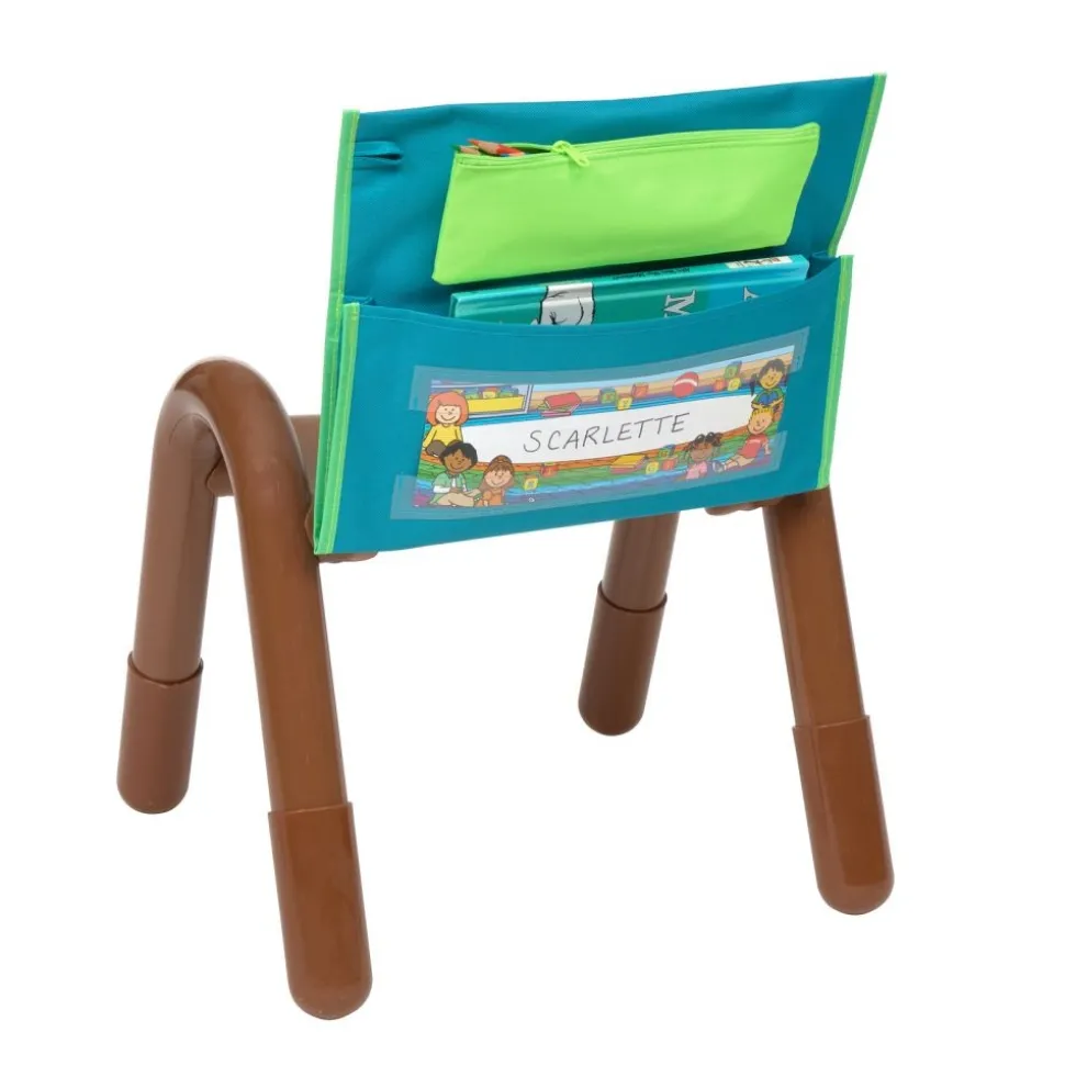 Early Childhood Deluxe Chair Pockets with Pencil Case- 6 Pack - Turquoise/Lime