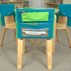 Early Childhood Deluxe Chair Pockets with Pencil Case- 6 Pack - Turquoise/Lime