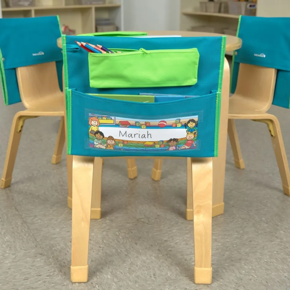 Early Childhood Deluxe Chair Pockets with Pencil Case- 6 Pack - Turquoise/Lime