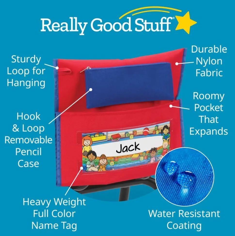Early Childhood Deluxe Chair Pockets with Pencil Case- 6 Pack - Red/Blue