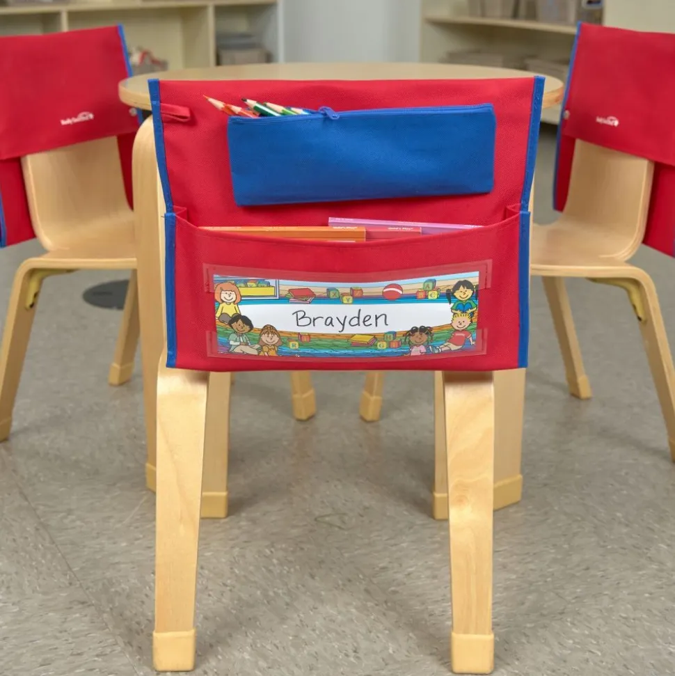 Early Childhood Deluxe Chair Pockets with Pencil Case- 6 Pack - Red/Blue