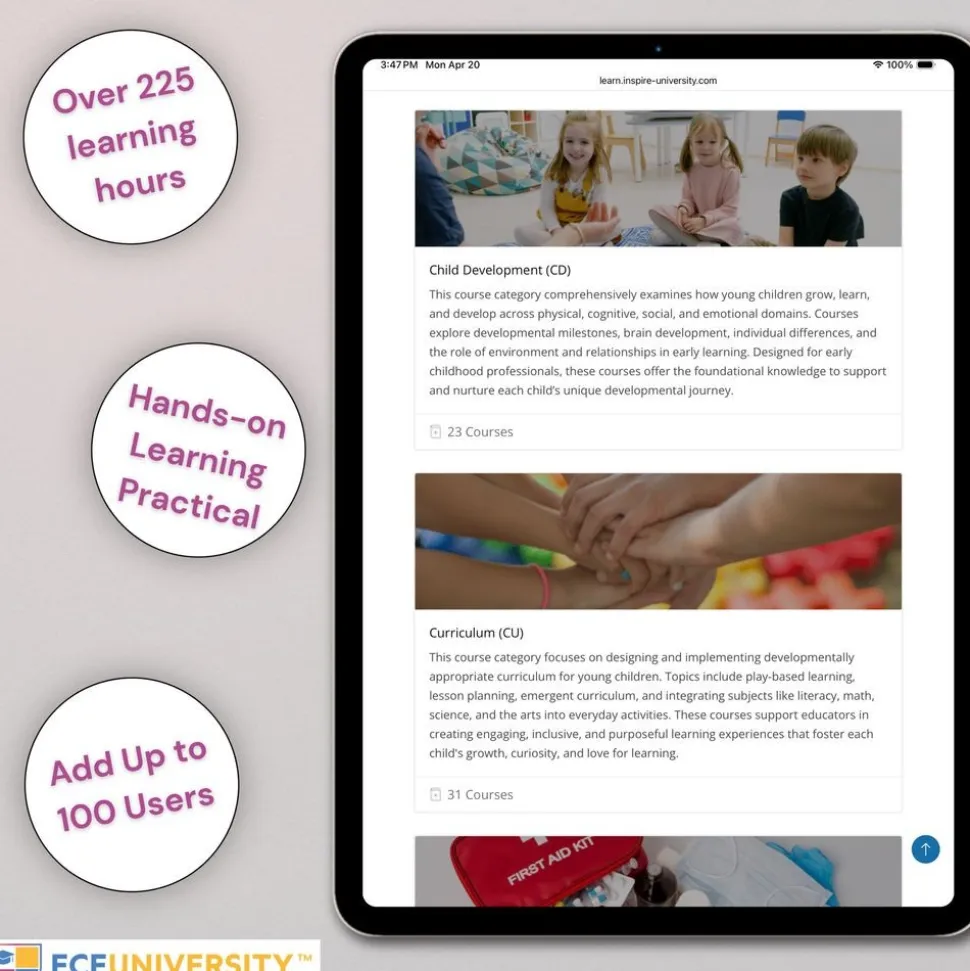 ECE University Childcare Staff Training - Online Course Library (Up to 100 Users)