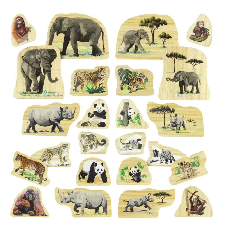 Endangered Animal Families Wood Characters - 12pcs