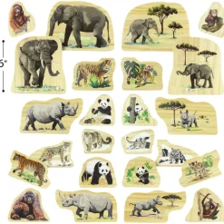 Endangered Animal Families Wood Characters - 12pcs