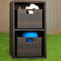 Environments® Indoor/Outdoor Wicker Side Table with Wicker Shelf