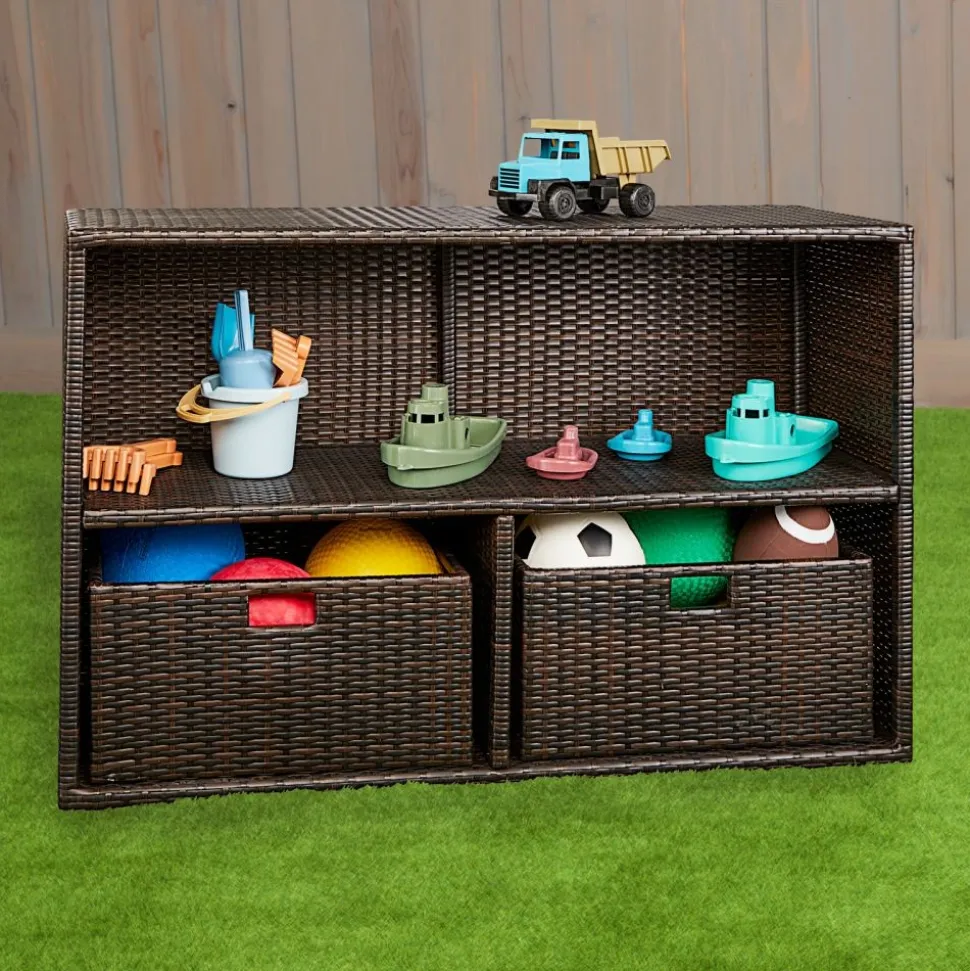 Environments® Indoor/Outdoor Wicker-Look Storage Shelf with 3 Cubbies