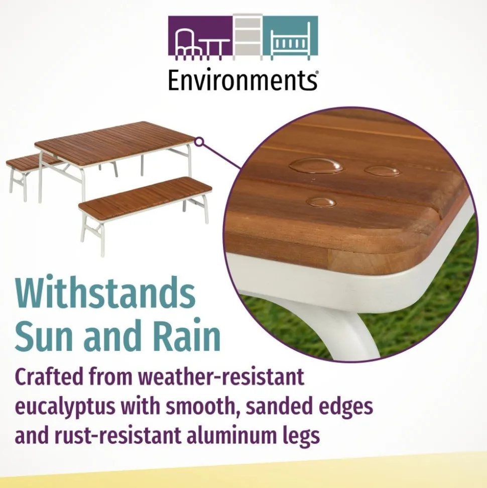 Environments® Outdoor Aluminum Picnic Table & 2 Benches