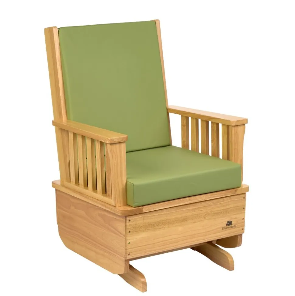 Environments® Premium Easy-Care Glider Rocker with Green Cushion