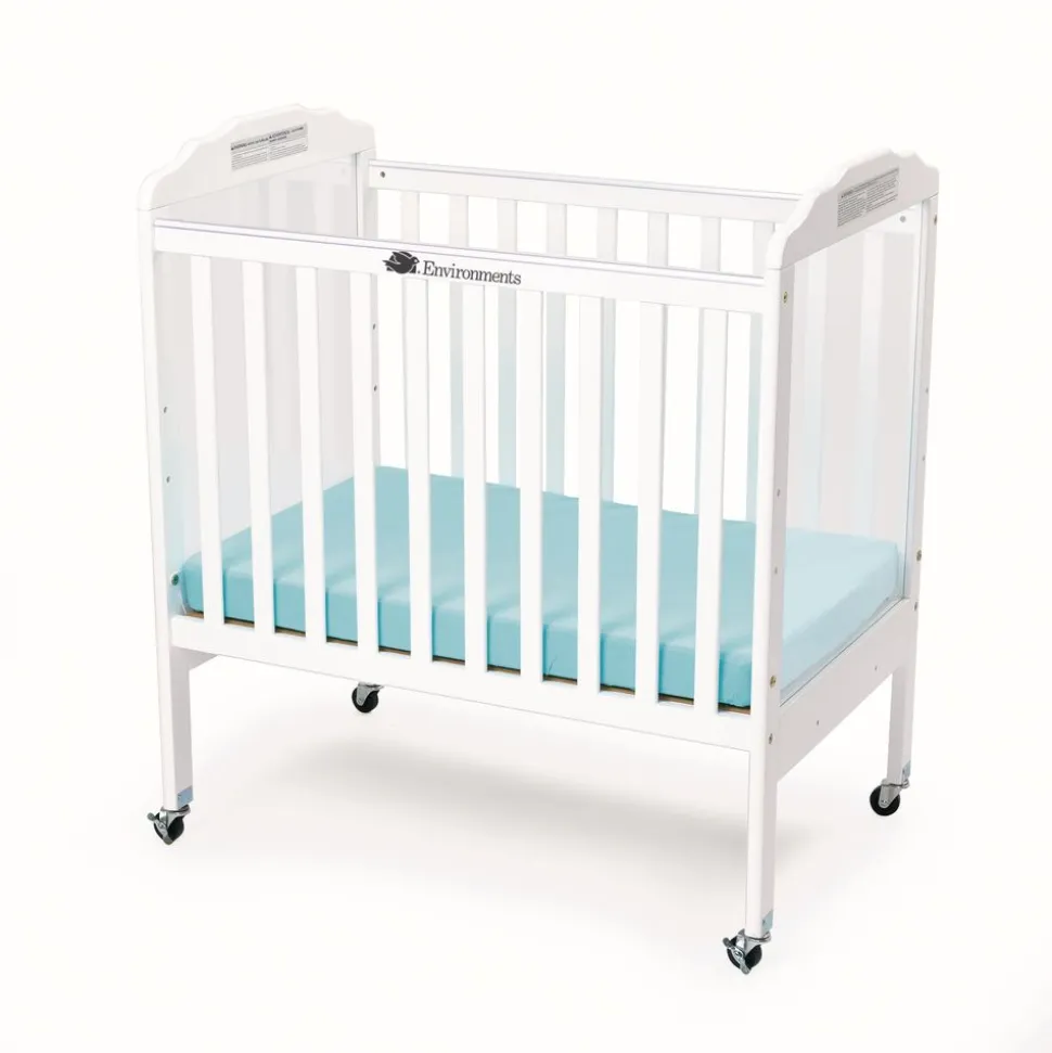 Environments® White Compact Adjustable Clear View Crib with Mattress