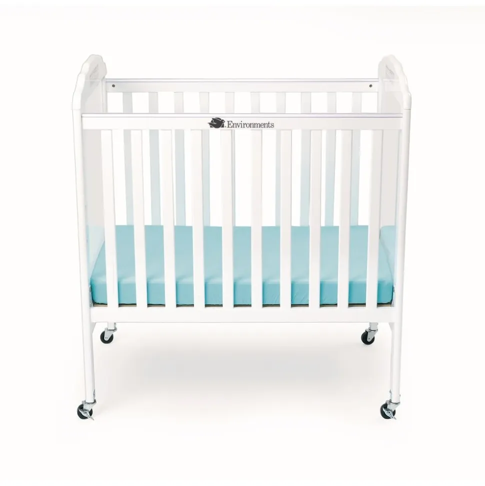 Environments® White Compact Adjustable Clear View Crib with Mattress