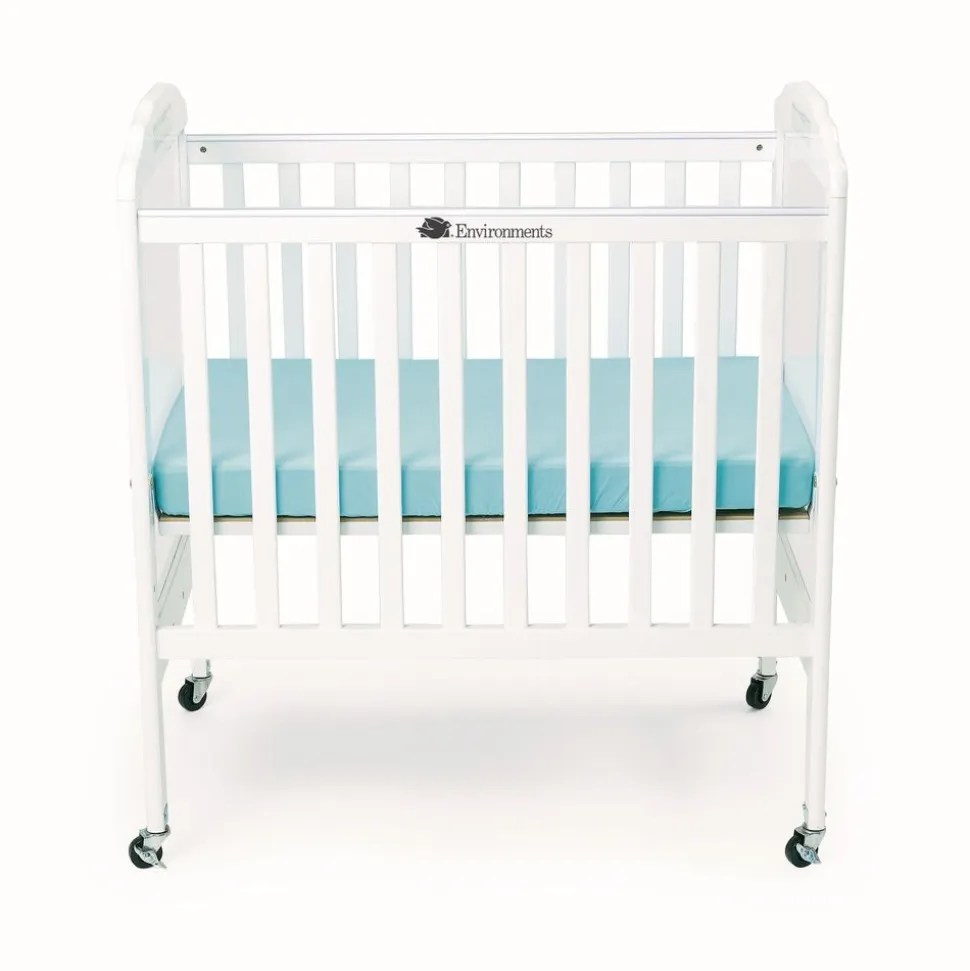 Environments® White Compact Adjustable Clear View Crib with Mattress