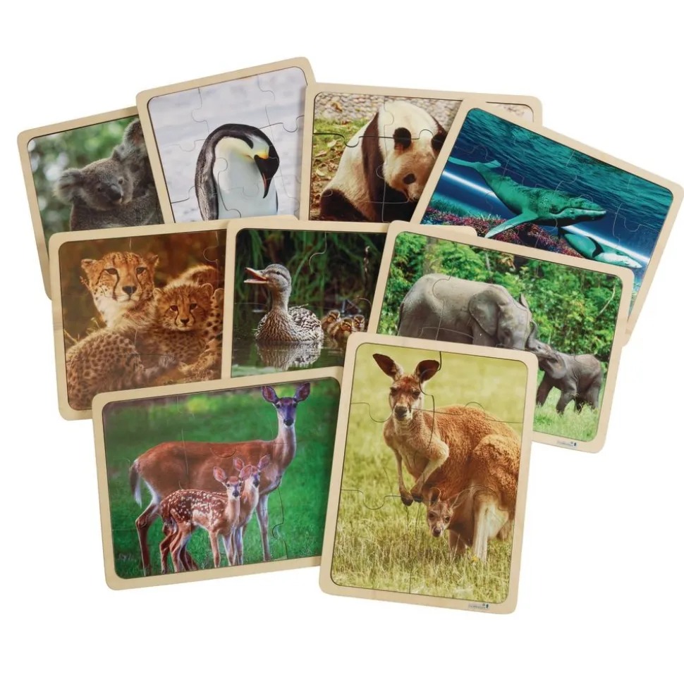 Excellerations® Animal Families Around the World Wooden Puzzles and Posters Set of 9