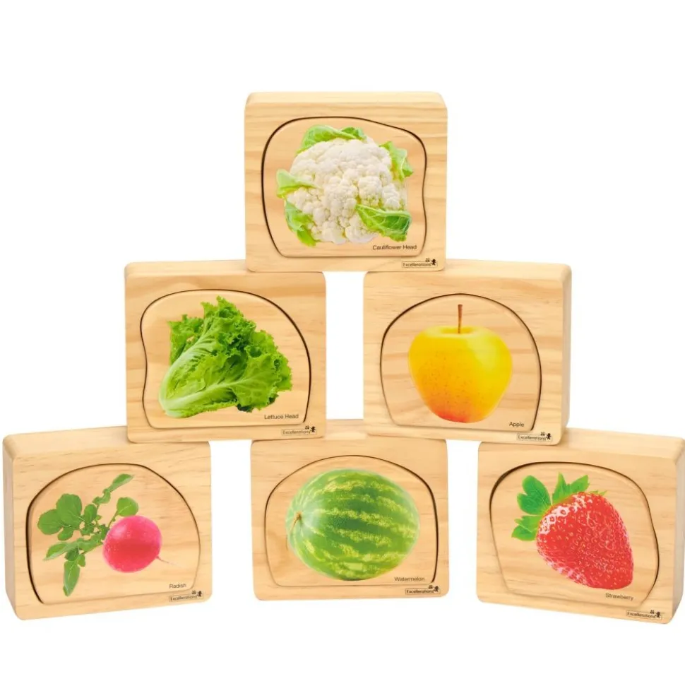 Excellerations® earlySTEM™ Life Cycle Nesting Puzzles - Fruit & Vegetable - Set of 6