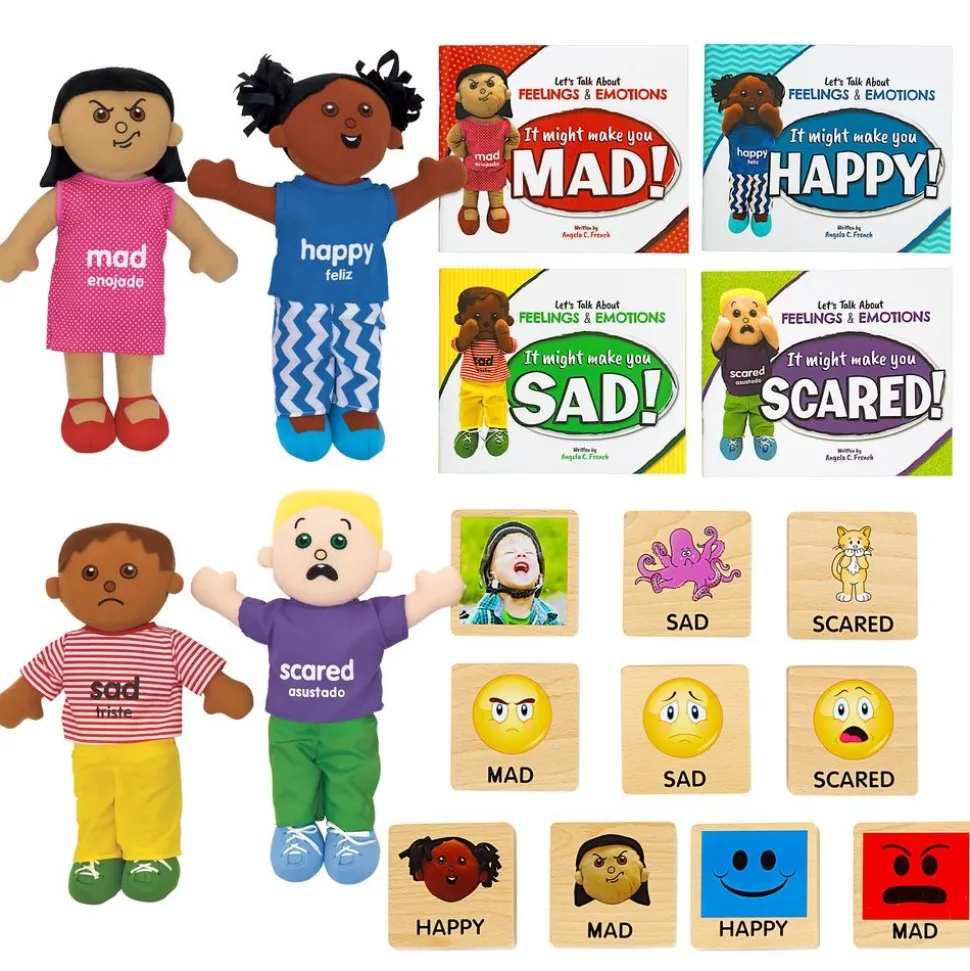 Excellerations® Emotions Books, Dolls and Blocks Kit 1 - 4 books 4 dolls 16 blocks