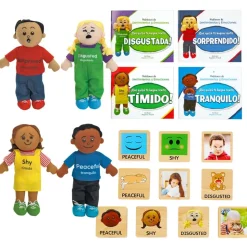 Excellerations® Emotions Spanish Books, Dolls and Blocks Kit 2 - 4 books 4 dolls 16 blocks