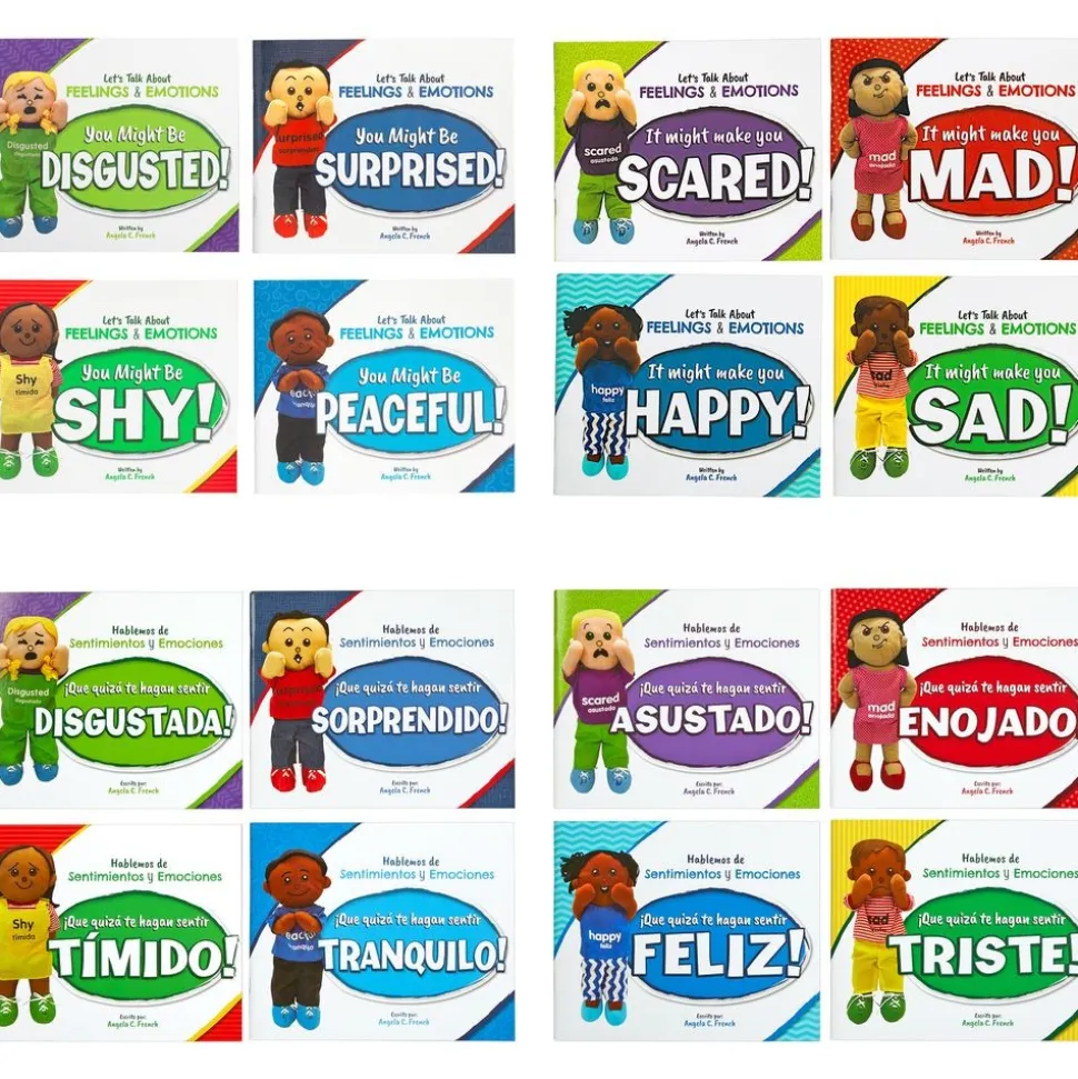 Excellerations® English & Spanish Emotions Books + Dolls Full Set - 16 books 8 dolls