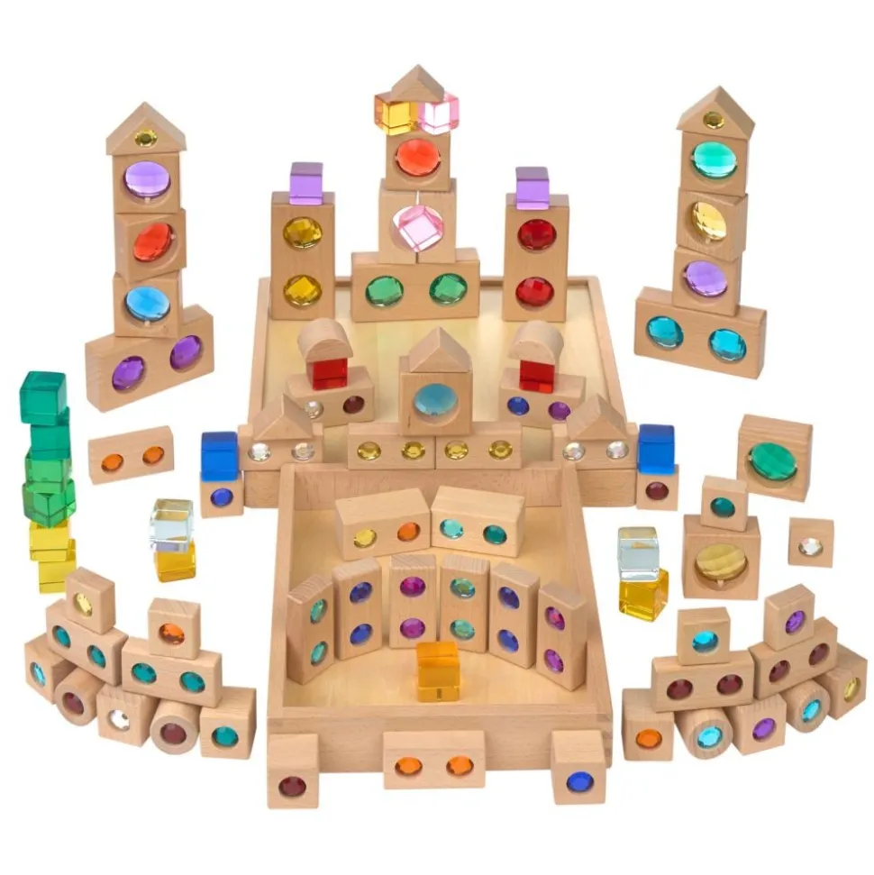 Excellerations® Macaron & Wood Gem Blocks - 85pcs with 2 Trays