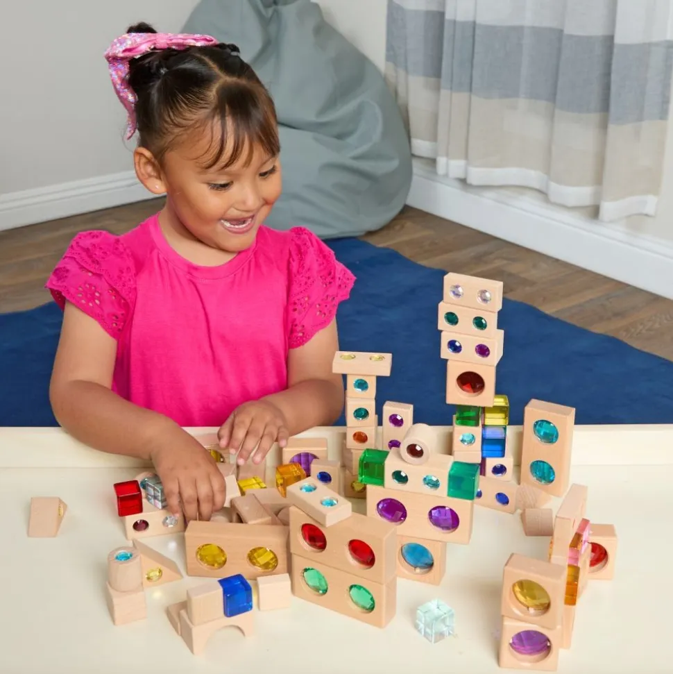 Excellerations® Macaron & Wood Gem Blocks - 85pcs with 2 Trays