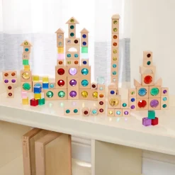 Excellerations® Macaron & Wood Gem Blocks - 85pcs with 2 Trays