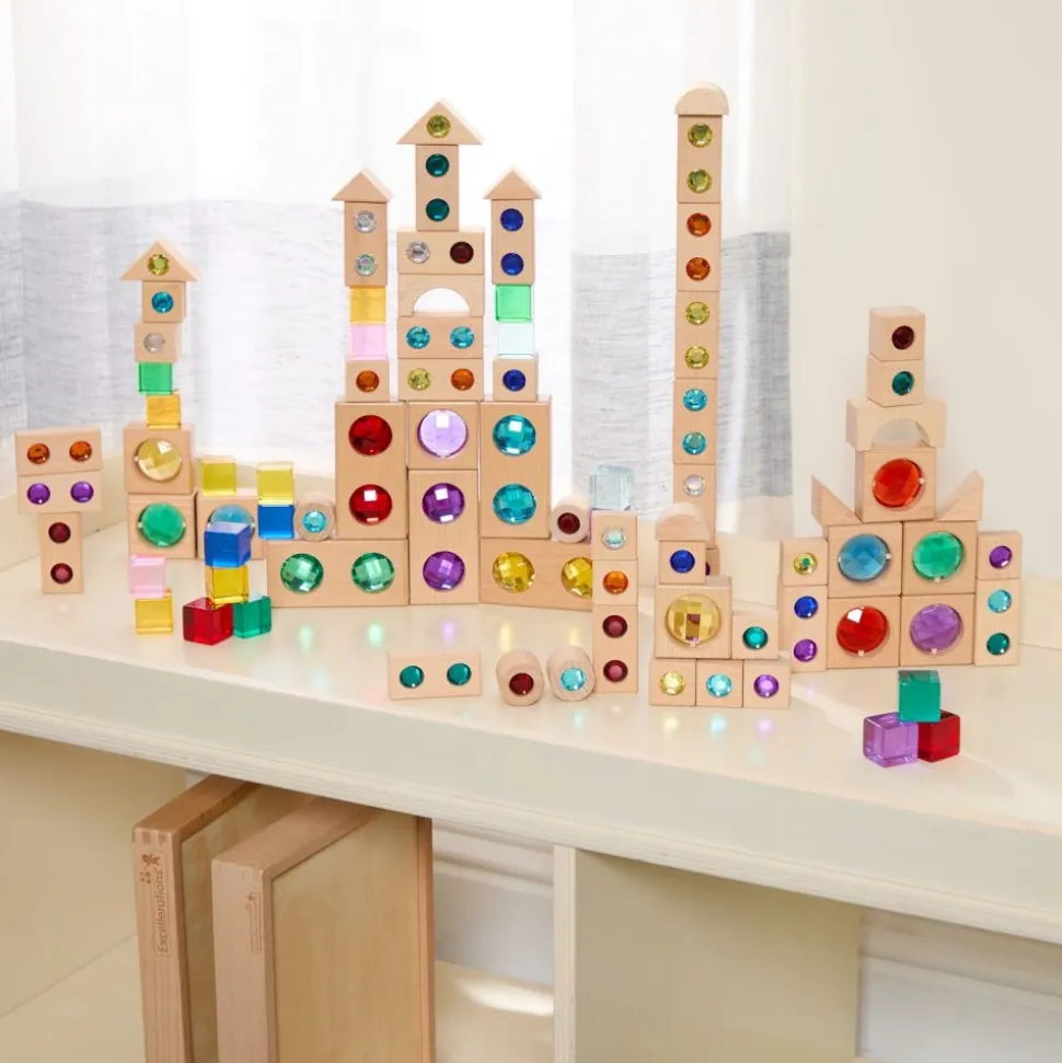 Excellerations® Macaron & Wood Gem Blocks - 85pcs with 2 Trays