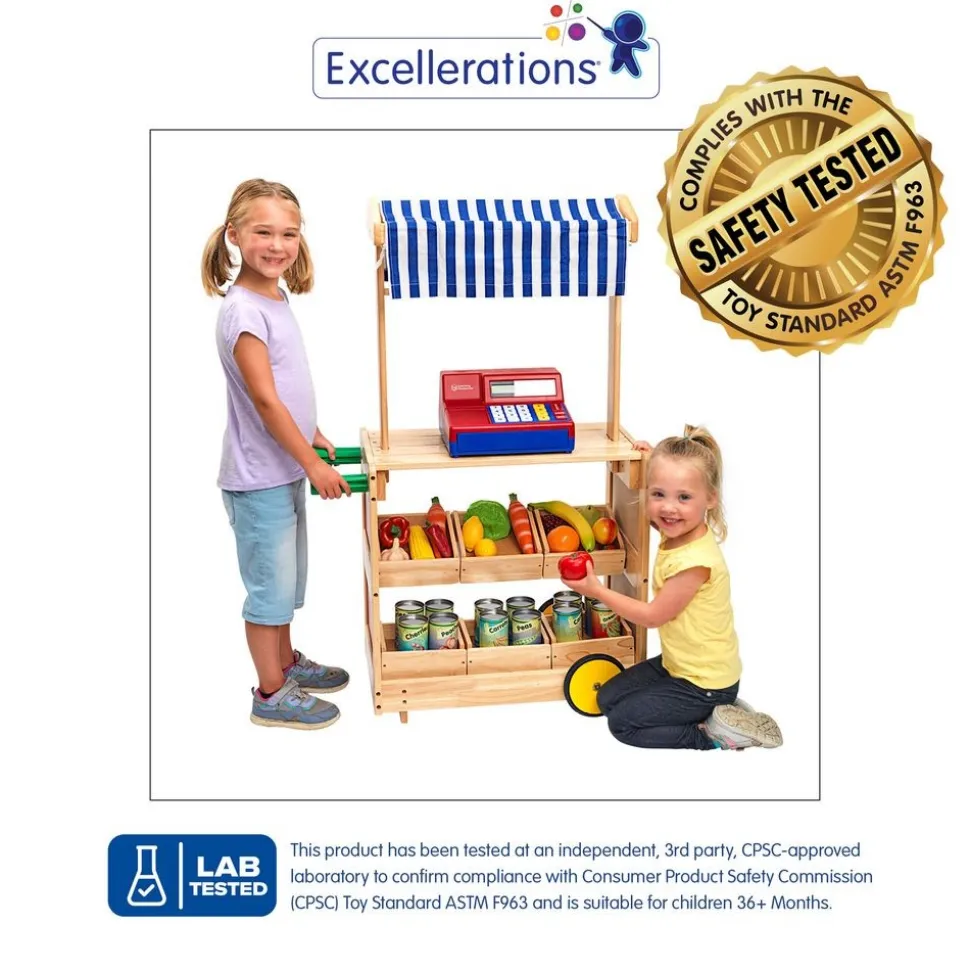 Excellerations Mobile Market Stand with Trays and Canopy