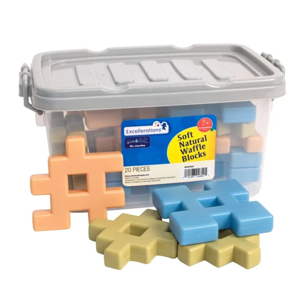 Excellerations® Natural Tones Waffle Blocks - 18 Pieces